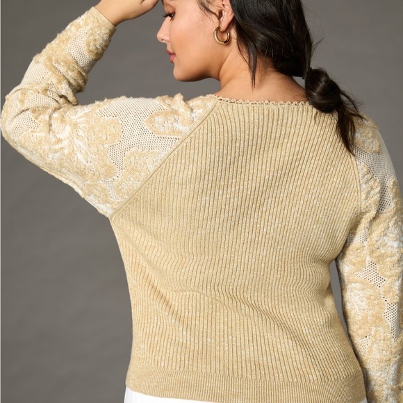 ✨ Anthropologie Lace-Sleeve Sweater Sz XL - Picture 6 of 9